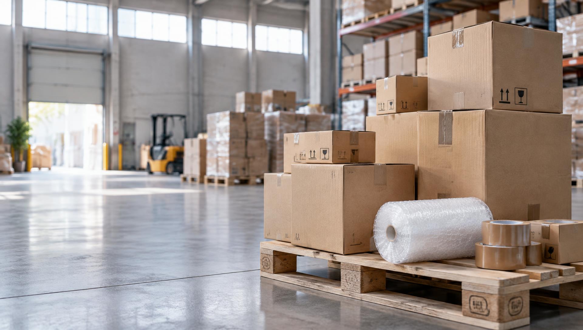 Cartons et emballages dans un entrepôt